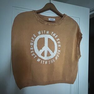 Eesome Tan Sleeveless Sweater with Peace Sign